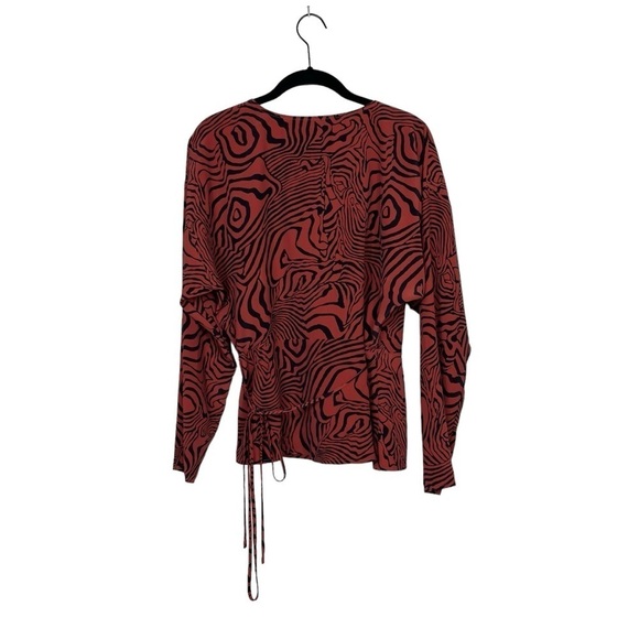 Modcloth Burnt Orange Black Zebra Print Long Sleeve Wrap Blouse Top Size M - Picture 4 of 6